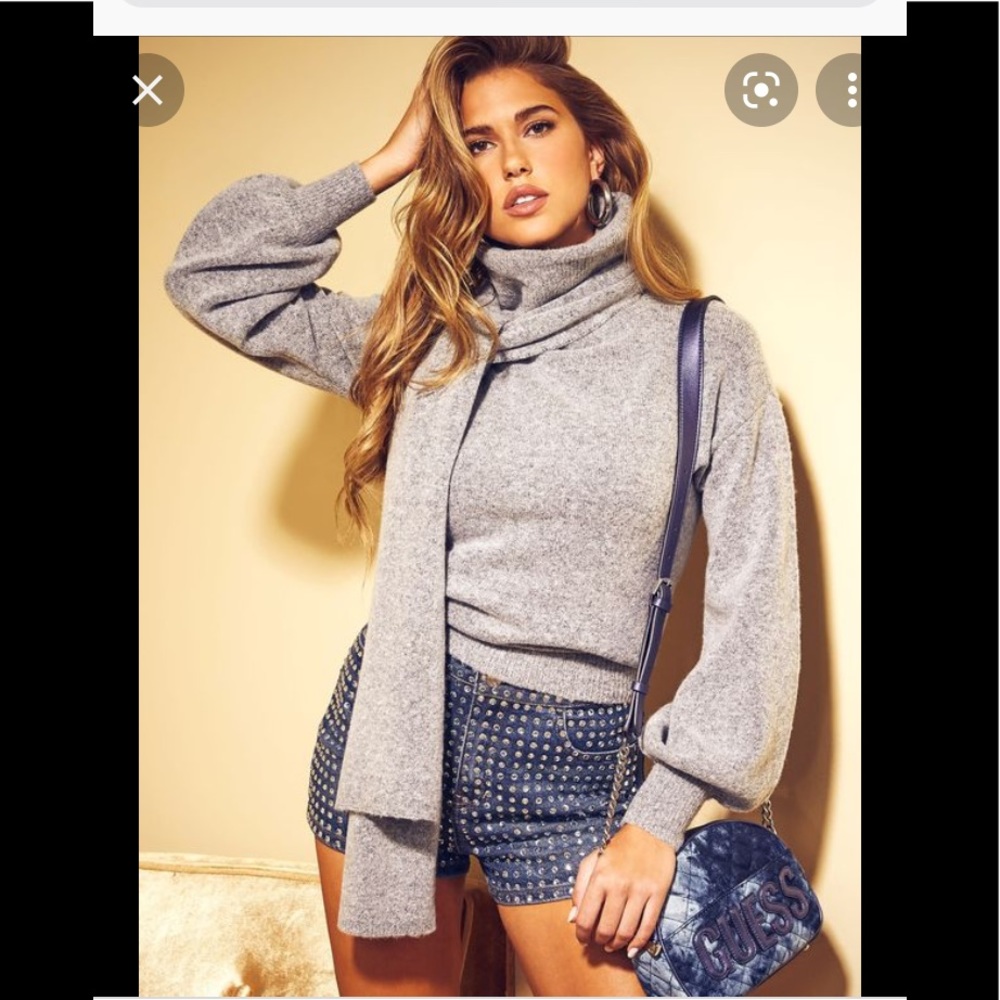 Guess Marla Soft gray turtleneck tie Scarf sweater S